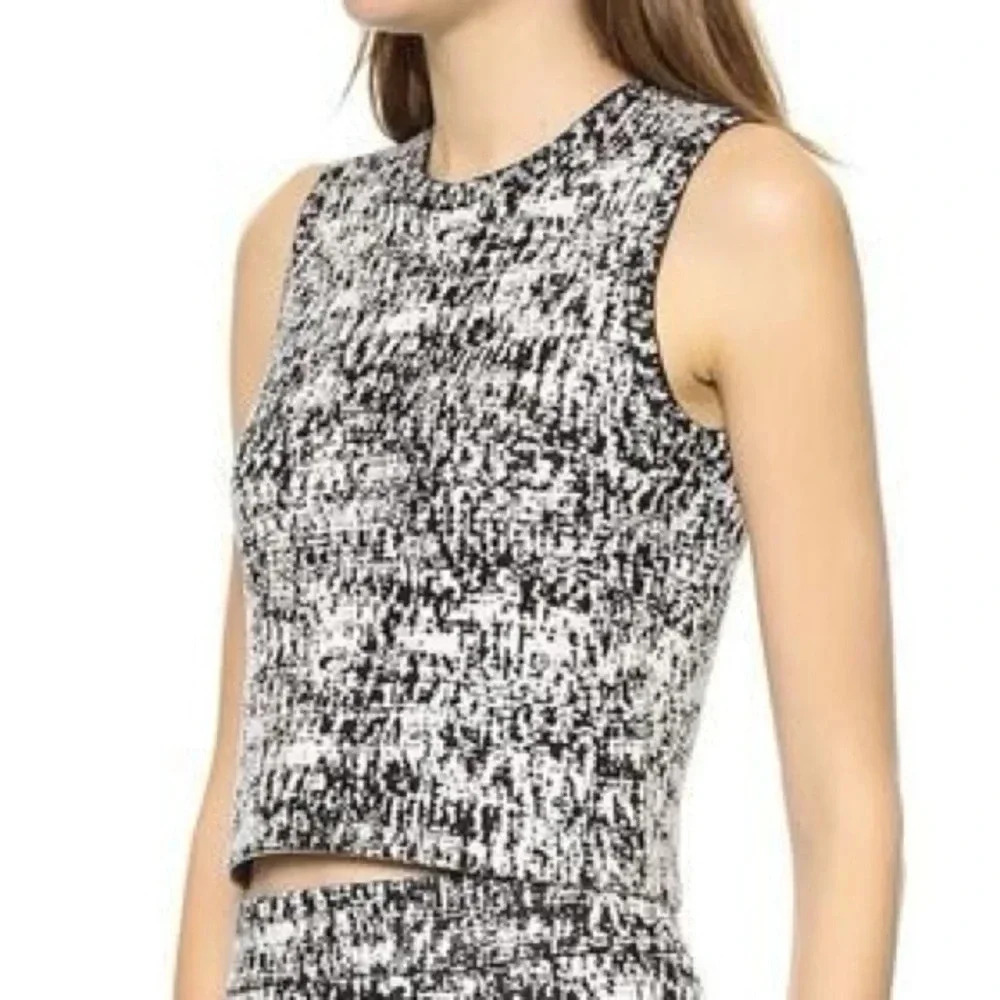 Theory Cropped Sweater Tank Top Sleeveless Black  White Tweed sz P (XS)‎